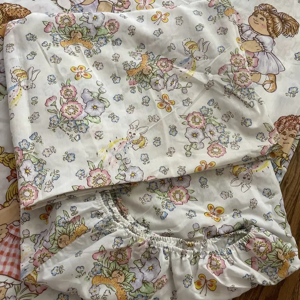 VINTAGE 1983 CABBAGE PATCH KIDS TWIN FLAT & FITTED BED SHEET SET